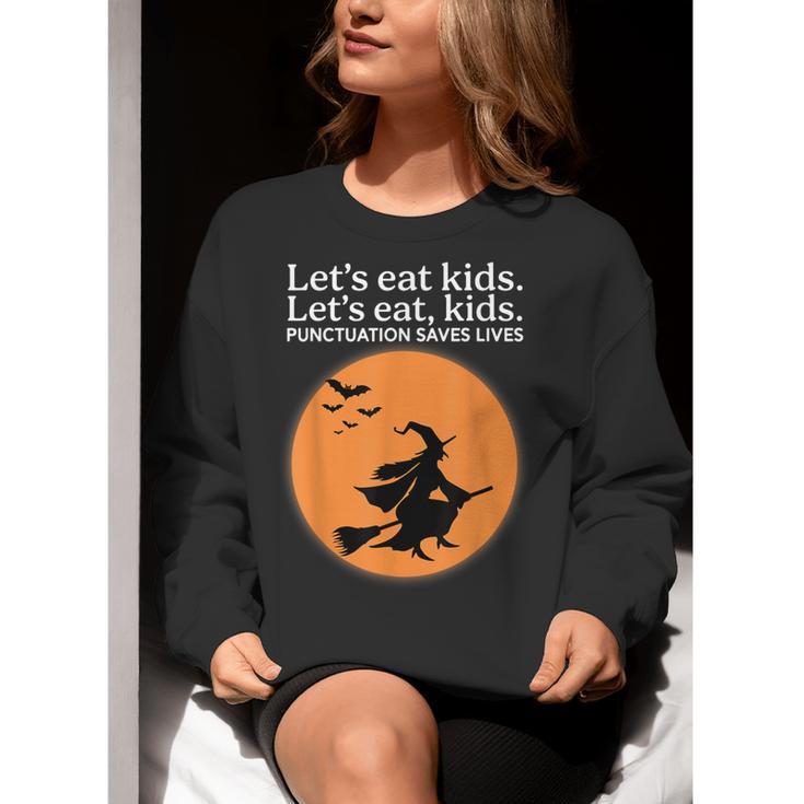 Let's Eat Kids Punctuation Saves Live Witch Grammar Teacher Women Crewneck Sweatshirt, funny gift