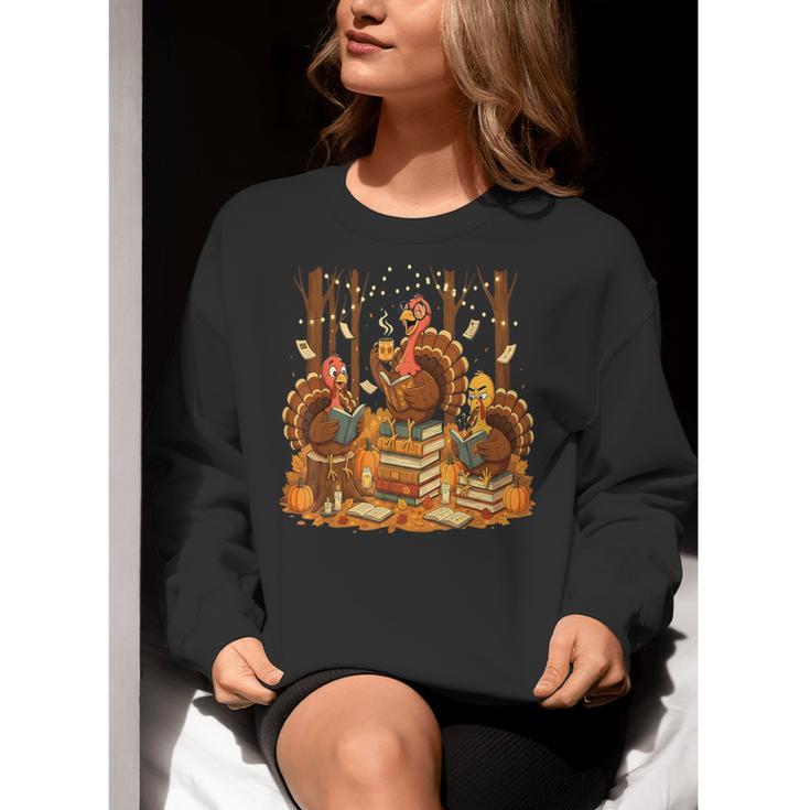 Librarian Turkey Reading Book Fall Thanksgiving Teacher Women Crewneck Sweatshirt, funny gift Librarian Turkey Reading Book Fall Thanksgiving Teacher Women Crewneck Sweatshirt, funny gift