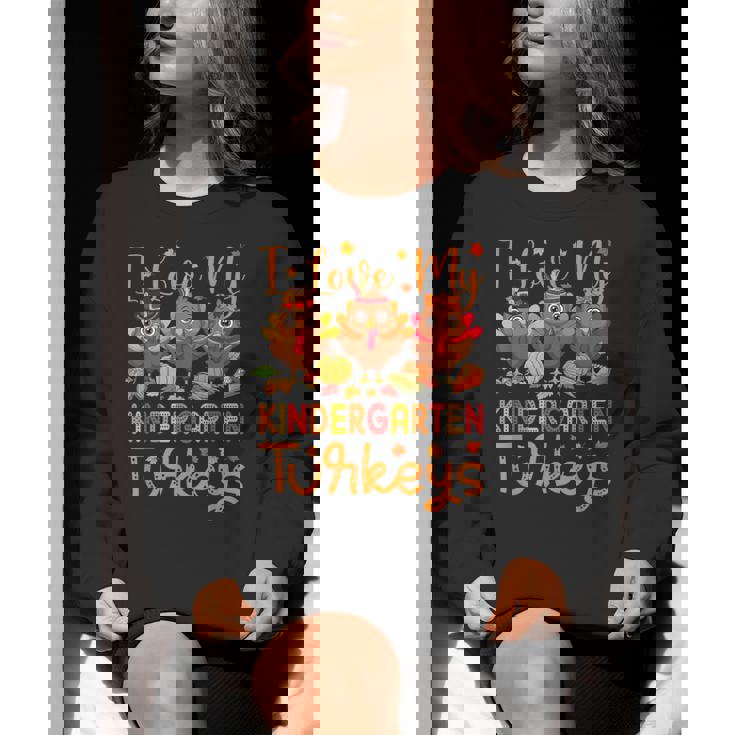 I Love My Kindergarten Turkeys Thanksgiving Teacher Students Women Crewneck Sweatshirt, funny gift