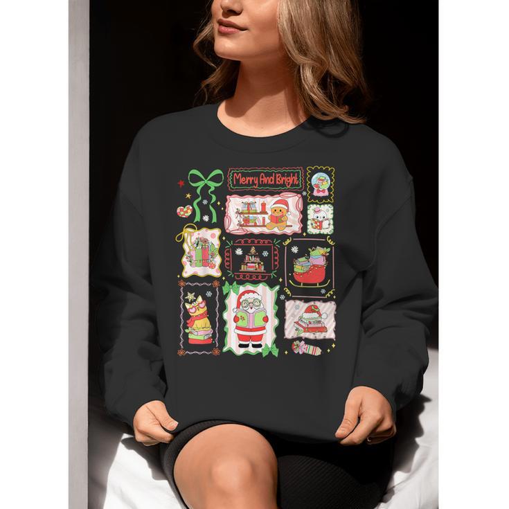 Merry And Bright Christmas Gingerbread Santa Book Teacher Women Crewneck Sweatshirt, funny gift Merry And Bright Christmas Gingerbread Santa Book Teacher Women Crewneck Sweatshirt, funny gift
