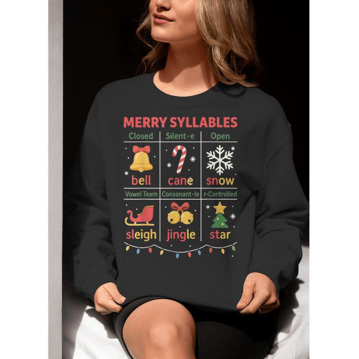 Merry Syllables Teacher Christmas Educational Kids Women Crewneck Sweatshirt, funny gift