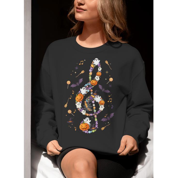 Music Note Symbol Halloween For Music Teacher Musicians Women Crewneck Sweatshirt, funny gift