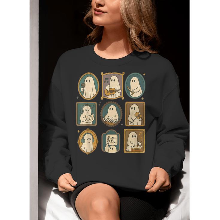 Music Teacher Orchestra Spooky Halloween Ghost Band Women Crewneck Sweatshirt, funny gift