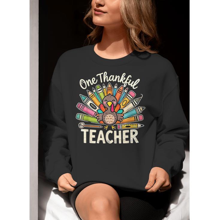 One Thankful Teacher Cute Thanksgiving Turkey School Women Crewneck Sweatshirt, funny gift One Thankful Teacher Cute Thanksgiving Turkey School Women Crewneck Sweatshirt, funny gift
