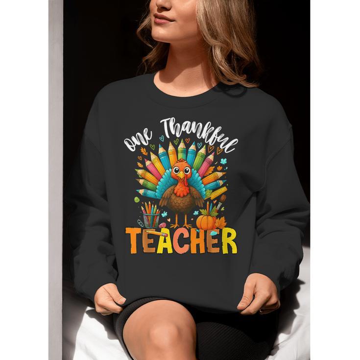 One Thankful Teacher Thanksgiving Turkey Cute Crayon Pencil Women Crewneck Sweatshirt, funny gift One Thankful Teacher Thanksgiving Turkey Cute Crayon Pencil Women Crewneck Sweatshirt, funny gift