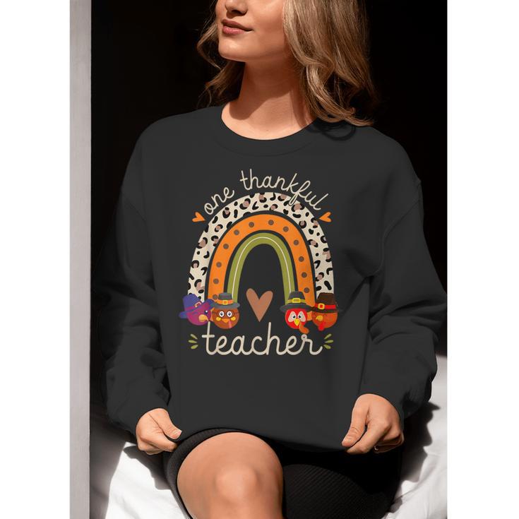 One Thankful Teacher Thanksgiving Turkey Rainbow Fall Women Crewneck Sweatshirt, funny gift One Thankful Teacher Thanksgiving Turkey Rainbow Fall Women Crewneck Sweatshirt, funny gift