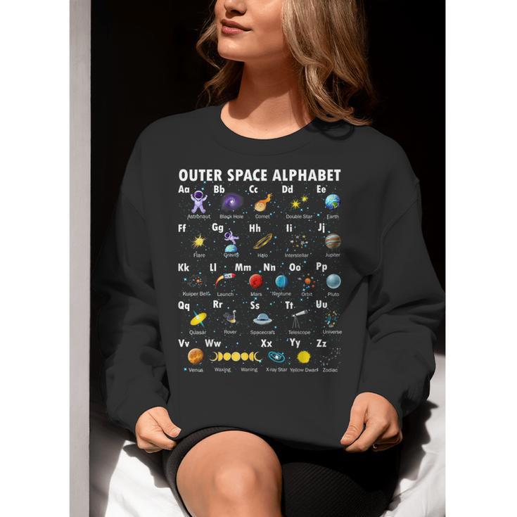 Outer Space Alphabet Kindergarten Teachers 1st Day Of School Women Crewneck Sweatshirt, funny gift Outer Space Alphabet Kindergarten Teachers 1st Day Of School Women Crewneck Sweatshirt, funny gift