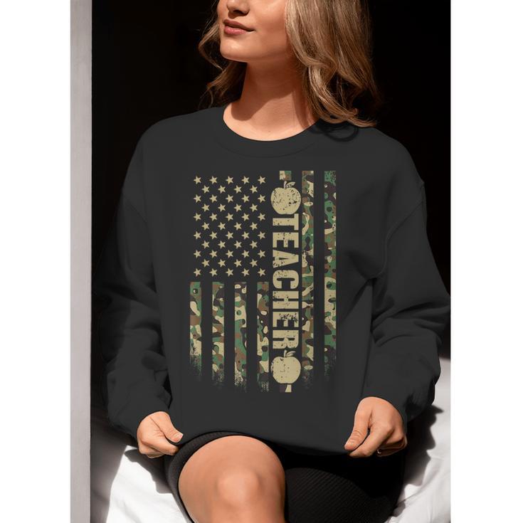 Patriotic Teacher American Flag Camouflage 4th Of July Camo Women Crewneck Sweatshirt, funny gift