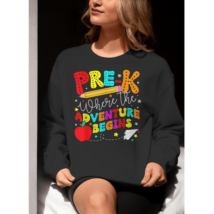 Pre-k Where The Adventure Begins First Day Of Prek Teacher Women Crewneck Sweatshirt, funny gift Pre-k Where The Adventure Begins First Day Of Prek Teacher Women Crewneck Sweatshirt, funny gift