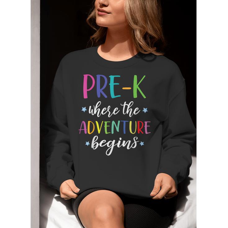 Pre-K Teacher Adventure Begins First Day Preschool Teachers Women Crewneck Sweatshirt, funny gift Pre-K Teacher Adventure Begins First Day Preschool Teachers Women Crewneck Sweatshirt, funny gift