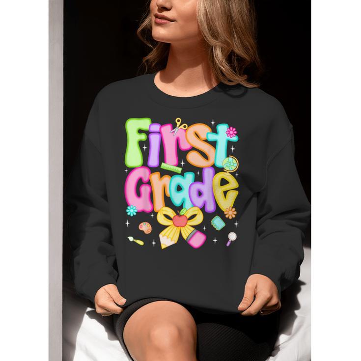 Preppy First Grade Back To School 1st Grade Teacher Girl Kid Women Crewneck Sweatshirt, First Grade Teacher Sweatshirts, funny gift Preppy First Grade Back To School 1st Grade Teacher Girl Kid Women Crewneck Sweatshirt, First Grade Teacher Sweatshirts, funny gift