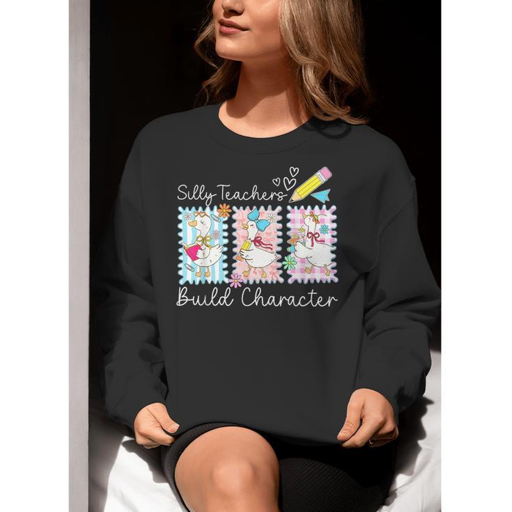 Preppy Silly Teacher Goose Build Character Back To School Women Crewneck Sweatshirt, funny gift Preppy Silly Teacher Goose Build Character Back To School Women Crewneck Sweatshirt, funny gift