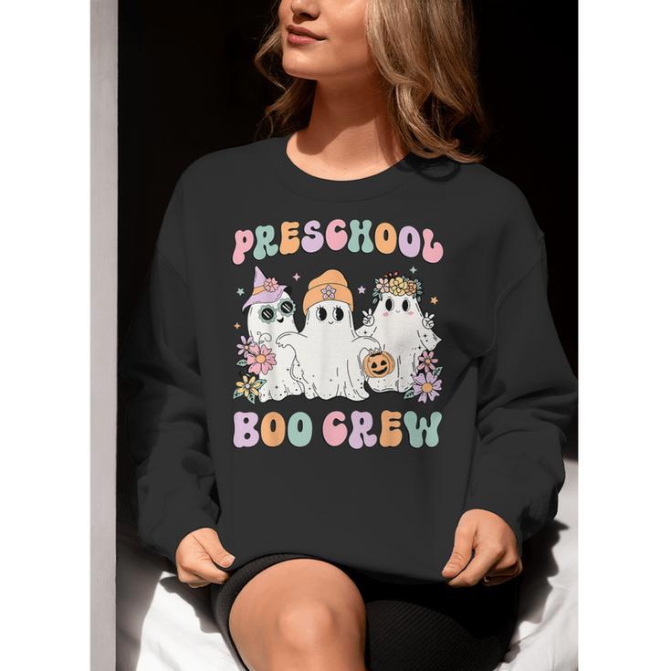 Preschool Boo Crew Groovy Halloween Floral Ghost Teacher Men Women Kids Women Crewneck Sweatshirt, Groovy Teacher Sweatshirts, funny gift Preschool Boo Crew Groovy Halloween Floral Ghost Teacher Men Women Kids Women Crewneck Sweatshirt, Groovy Teacher Sweatshirts, funny gift