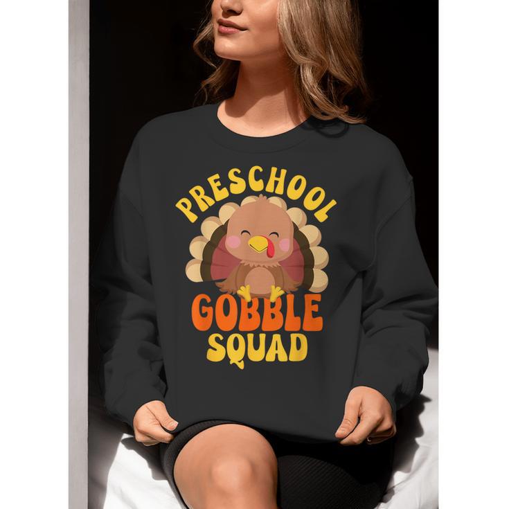 Preschool Gobble Squad Cute Turkey Thanksgiving Teacher Women Crewneck Sweatshirt, funny gift