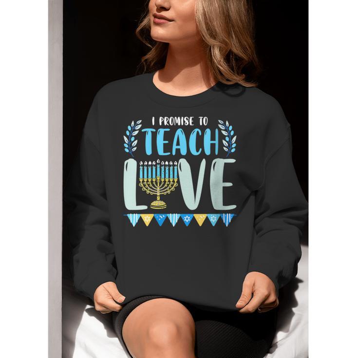I Promise To Teach Love Hanukkah Chanukah Jewish Teacher Women Crewneck Sweatshirt, funny gift