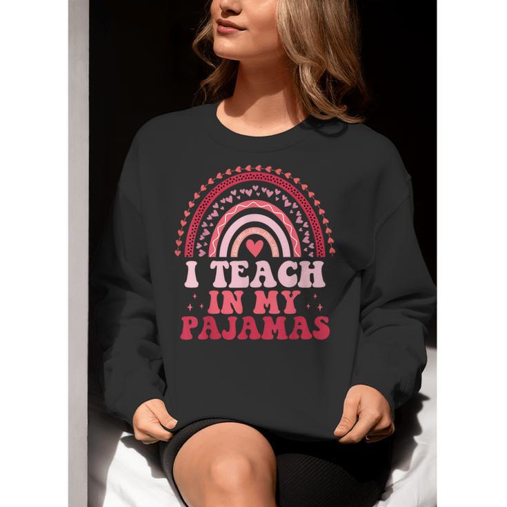 Rainbow Retro Homeschool Mom Teacher I Teach In My Pajamas Women Crewneck Sweatshirt, funny gift