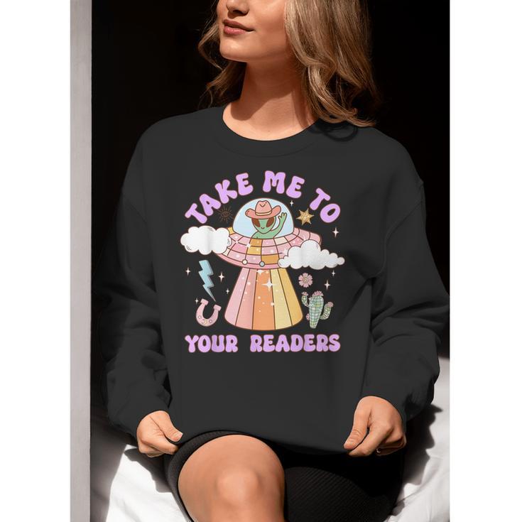 Take Me To Your Readers Alien Teacher Halloween Literacy Women Crewneck Sweatshirt, funny gift Take Me To Your Readers Alien Teacher Halloween Literacy Women Crewneck Sweatshirt, funny gift