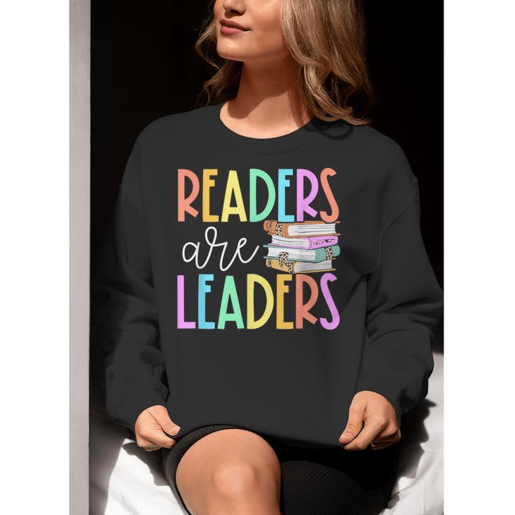 Readers Are Leaders Reading Book Lovers Teacher Women Kids Women Crewneck Sweatshirt, funny gift
