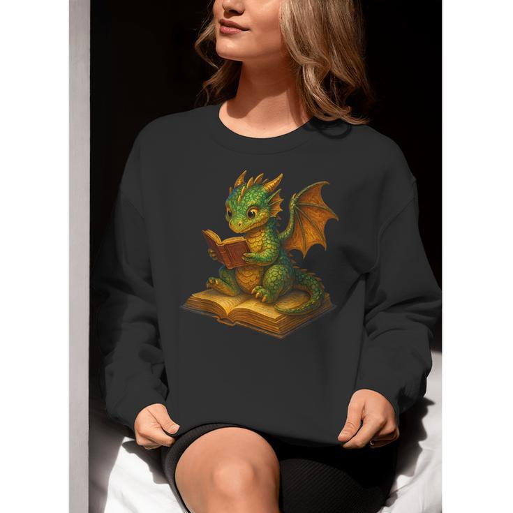 Reading Dragon Shirt For Bookish Teacher Librarian Bookworm Women Crewneck Sweatshirt, funny gift