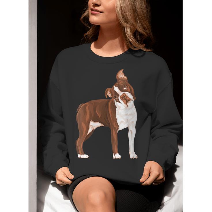 Red Boston Terrier Dog Women Crewneck Sweatshirt, funny gift