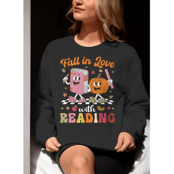Retro Fall In Love With Learning Pumpkin Autumn Teacher Women Crewneck Sweatshirt, funny gift Retro Fall In Love With Learning Pumpkin Autumn Teacher Women Crewneck Sweatshirt, funny gift