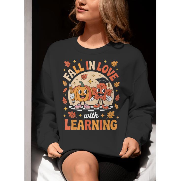 Retro Fall In Love With Learning Pumpkin Leaf Teacher Autumn Women Crewneck Sweatshirt, funny gift Retro Fall In Love With Learning Pumpkin Leaf Teacher Autumn Women Crewneck Sweatshirt, funny gift