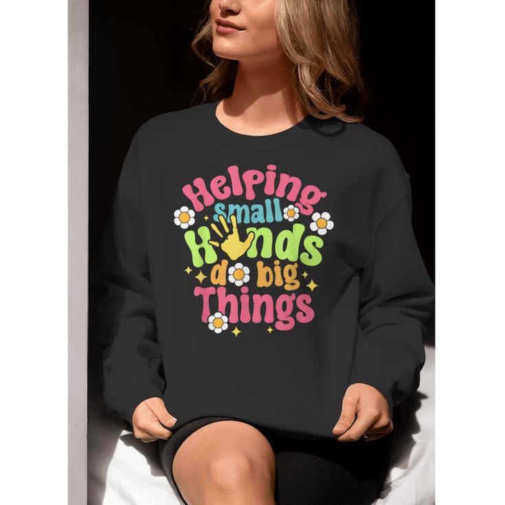 Retro Helping Small Hands Do Big Things Teacher Appreciation For Men Women Women Crewneck Sweatshirt, funny gift