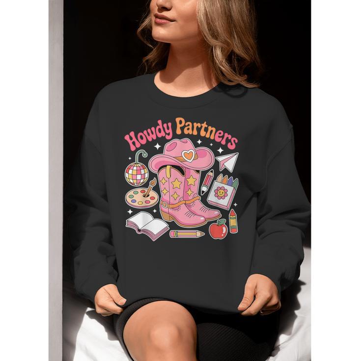 Retro Howdy Partners Cowgirl Cowboy Teacher Back To School Women Crewneck Sweatshirt, funny gift Retro Howdy Partners Cowgirl Cowboy Teacher Back To School Women Crewneck Sweatshirt, funny gift