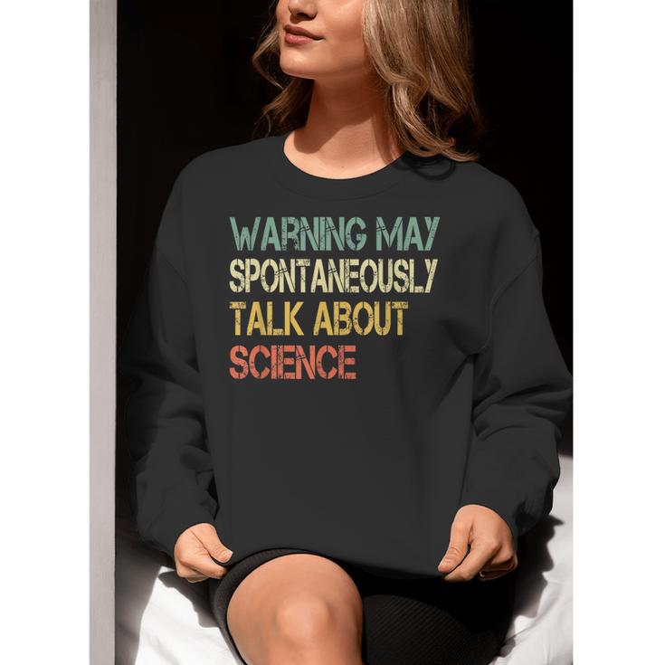 Retro Scientist Warning May Talk About Science Teacher Women Crewneck Sweatshirt, Science Teacher Sweatshirts, funny gift