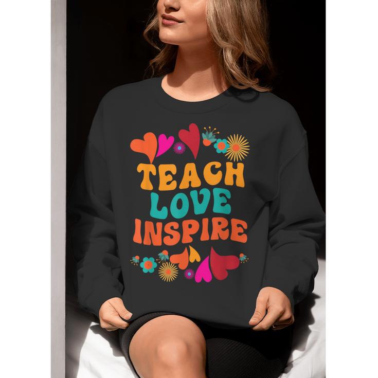 Retro Teach Love Inspire Back To School Teachers Women Crewneck Sweatshirt, funny gift