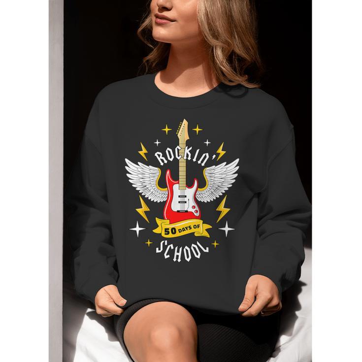 Rockin 50 Days Of School 50th Day Of School Teacher Student Men Women Girls Kids Women Crewneck Sweatshirt, funny gift