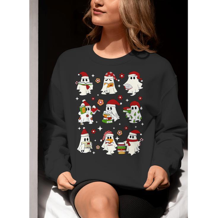 Santa Ghost Reading Books Christmas Library Teacher Women Crewneck Sweatshirt, funny gift Santa Ghost Reading Books Christmas Library Teacher Women Crewneck Sweatshirt, funny gift