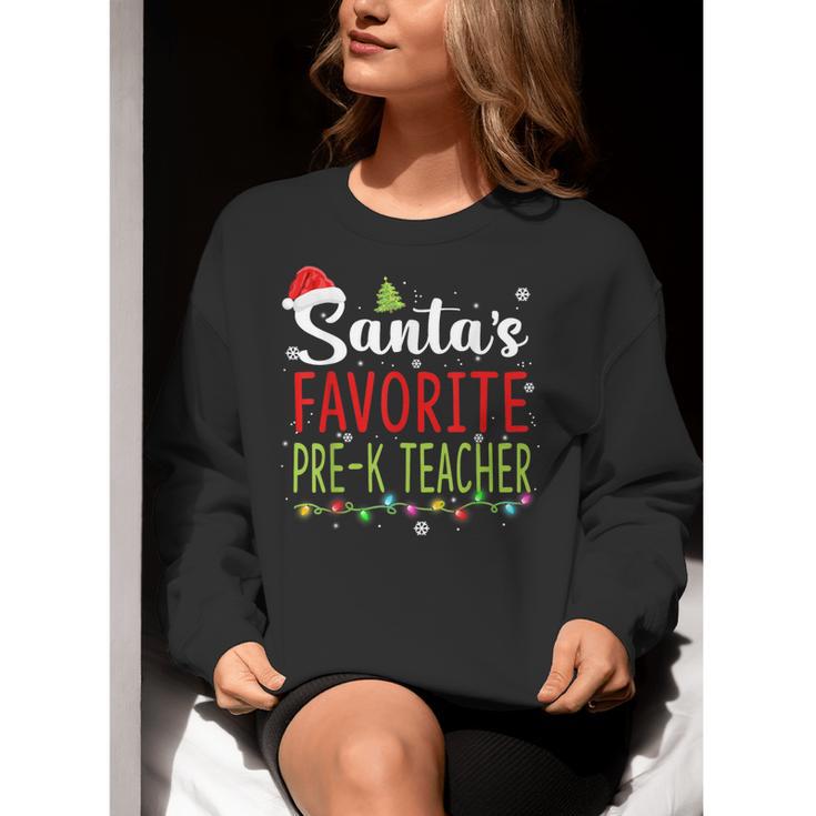 Santa's Favorite Pre-K Teacher Christmas Santa Hat Lights For Men Women Kids Women Crewneck Sweatshirt, funny gift
