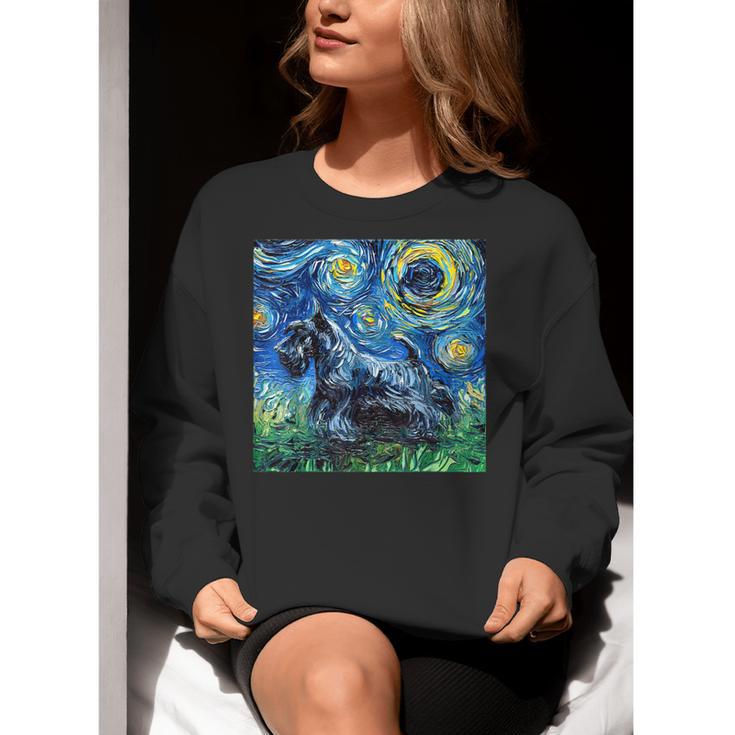 Scottish Terrier Starry Night Scotty Dog Art By Aja Women Crewneck Sweatshirt, funny gift