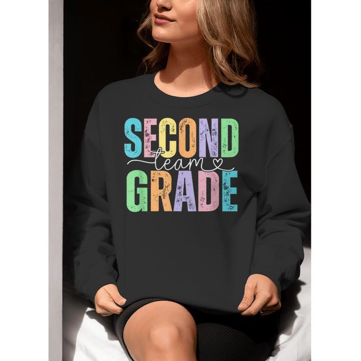 Second Grade Team Heart Teacher Student Back To School Girls Women Crewneck Sweatshirt, funny gift