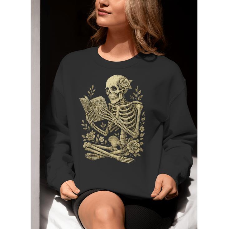 Skeleton Book Floral Skull Halloween Teacher Costume Women Crewneck Sweatshirt, funny gift Skeleton Book Floral Skull Halloween Teacher Costume Women Crewneck Sweatshirt, funny gift