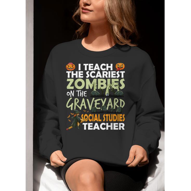 Social Studies Teacher Teach Scariest Zombies On Graveyard For Men Women Women Crewneck Sweatshirt, funny gift Social Studies Teacher Teach Scariest Zombies On Graveyard For Men Women Women Crewneck Sweatshirt, funny gift