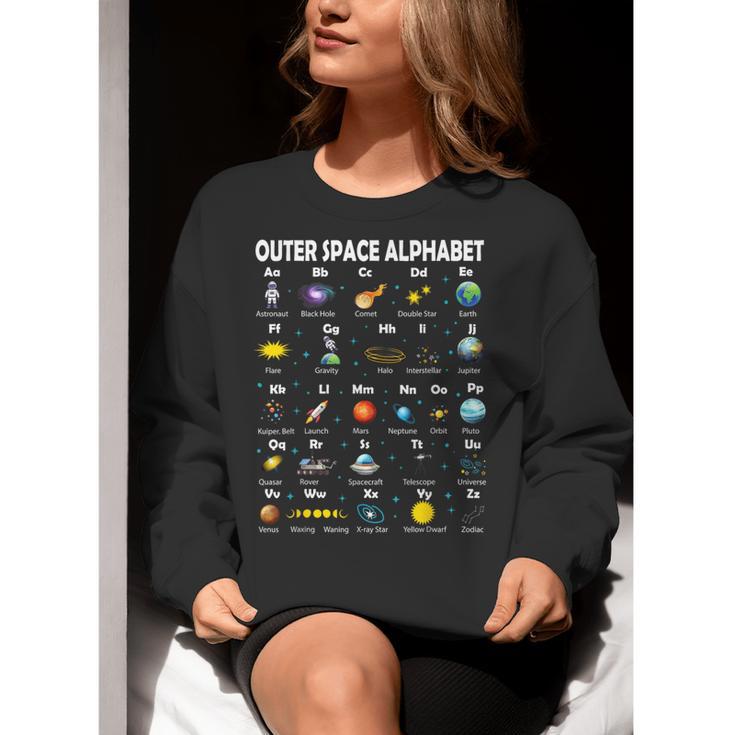 Space Alphabet Galaxy Astronaut Planets Student Teacher Women Crewneck Sweatshirt, funny gift