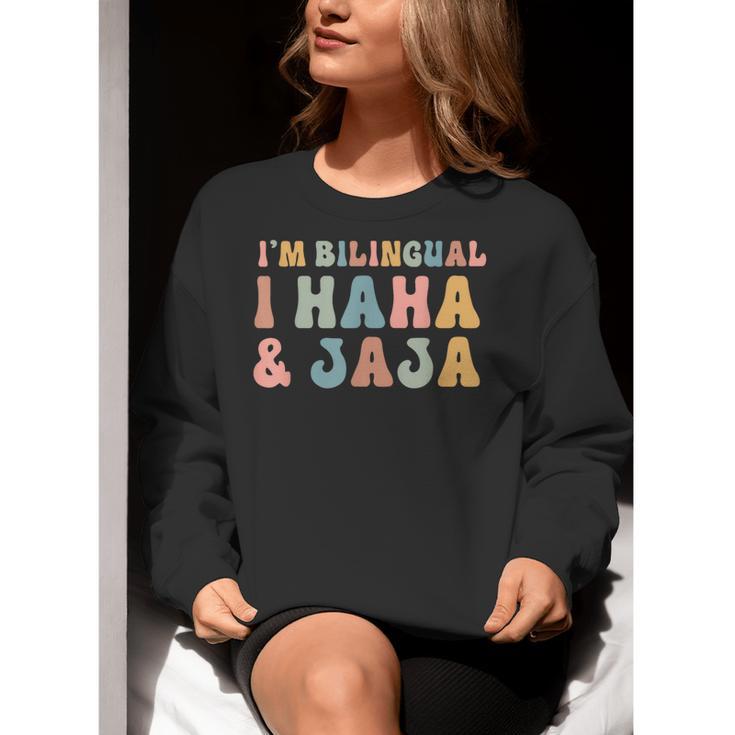 Spanish Teacher Groovy I'm Bilingual I Haha And Jaja Women Crewneck Sweatshirt, Groovy Teacher Sweatshirts, funny gift