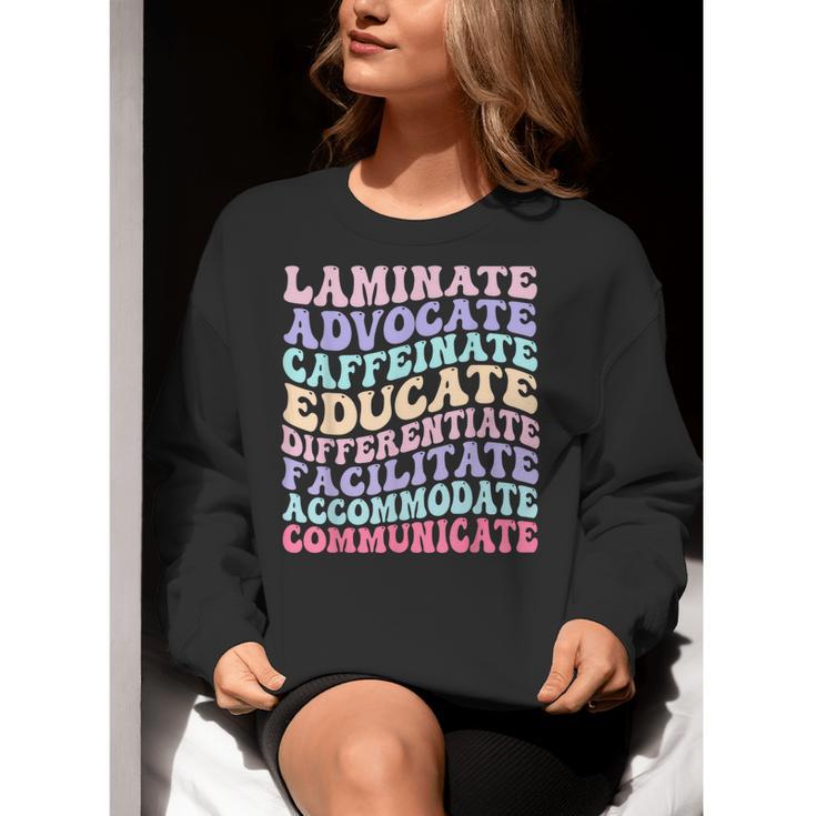 Sped Caffeinate Advocate Laminate Educate Teacher Women Crewneck Sweatshirt, funny gift Sped Caffeinate Advocate Laminate Educate Teacher Women Crewneck Sweatshirt, funny gift