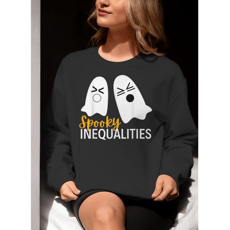 Spooky Ghost Inequalities Halloween Math Teacher Women Crewneck Sweatshirt, funny gift