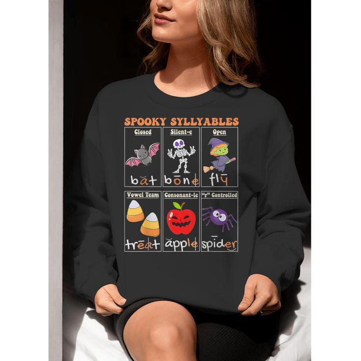 Spooky Syllables Halloween Teacher Student Education Women Crewneck Sweatshirt, funny gift