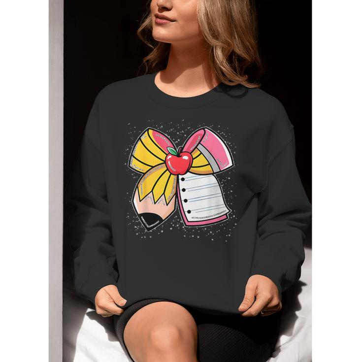 Student Teacher Coquette Bow Pencil Back To School First Day Women Crewneck Sweatshirt, funny gift Student Teacher Coquette Bow Pencil Back To School First Day Women Crewneck Sweatshirt, funny gift