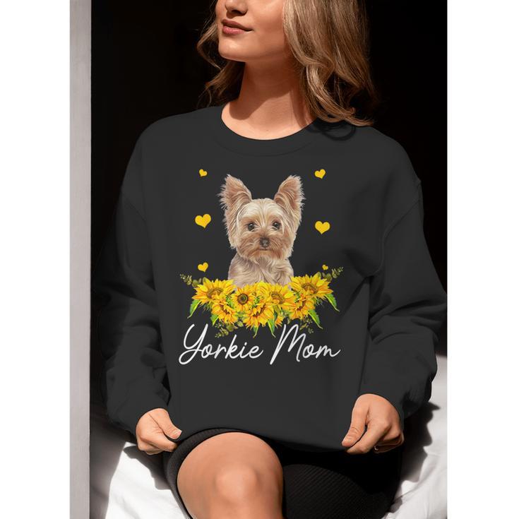 Sunflower Yorkie Mom Dog Lover Women Crewneck Sweatshirt, funny gift