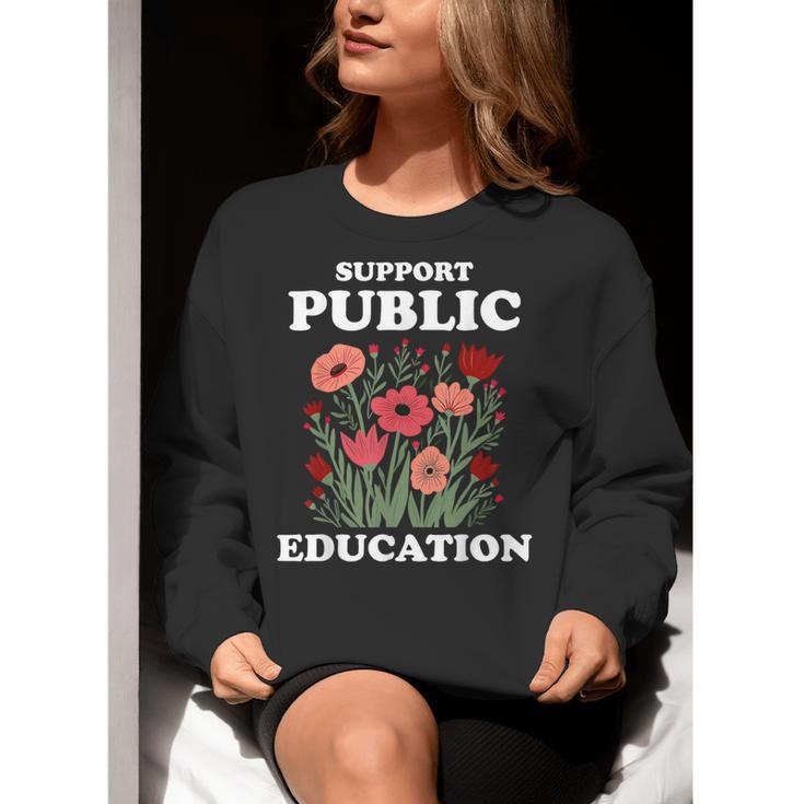 Support Public Education Cute Floral Teacher Red For Ed Women Crewneck Sweatshirt, funny gift