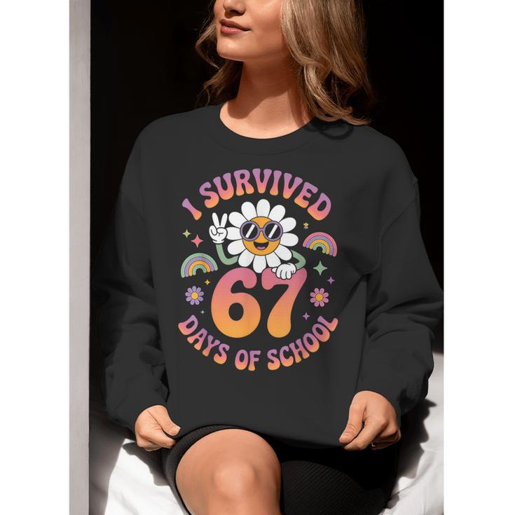 I Survived 67 Days Of School Groovy Retro Teachers Girls Women Crewneck Sweatshirt, funny gift