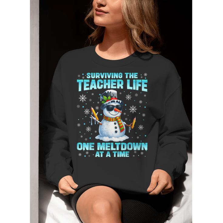 Surviving The Teacher Life Pjs Pajamas Christmas Xmas Teache Women Crewneck Sweatshirt, funny gift