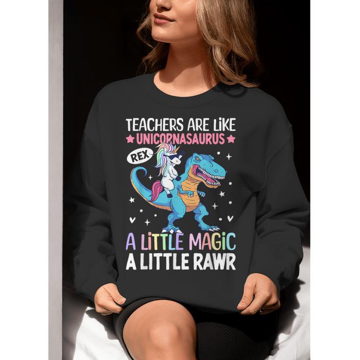 T Rex Dinosaur Unicorn Teachers Are Like Unicornasaurus Rex Women Crewneck Sweatshirt, funny gift