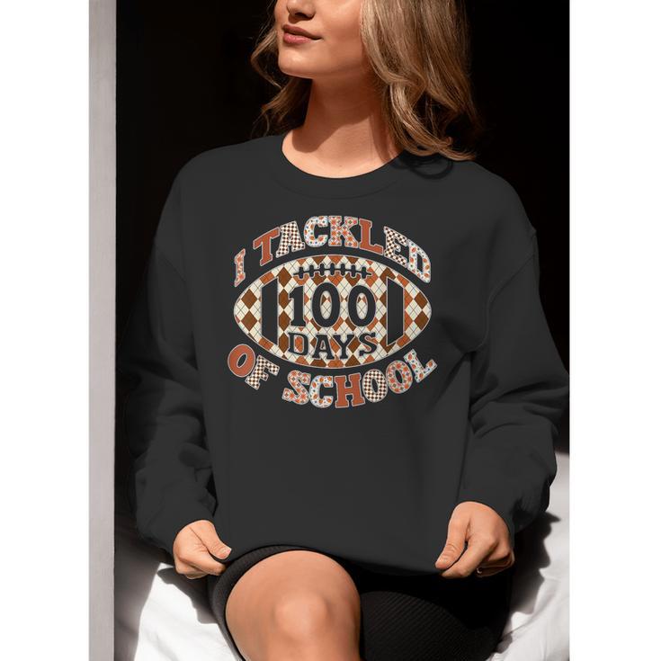 I Tackled 100 Days Of School Football Boys Girls Teachers Women Crewneck Sweatshirt, funny gift