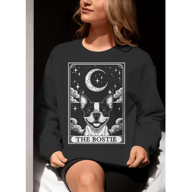 Tarot Card Vintage Crescent Moon Boston Terrier Dog Mom Women Crewneck Sweatshirt, Boston Terrier Tarot Sweatshirts, Boston Terrier Mom Sweatshirts, funny gift